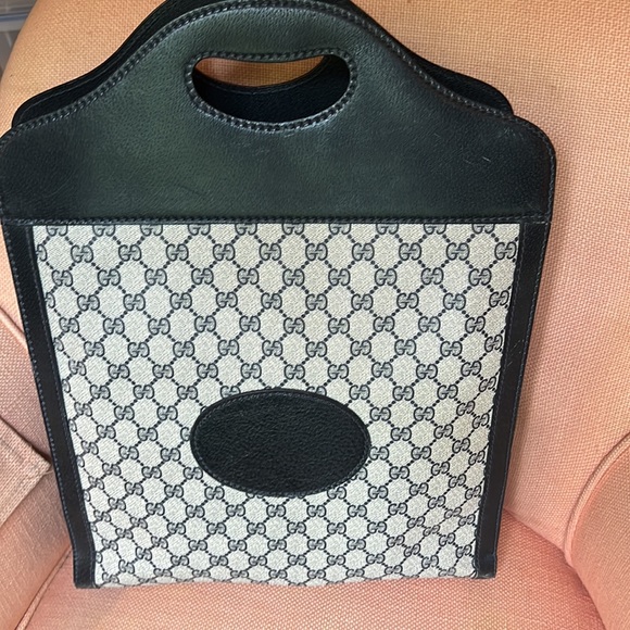 VINTAGE BLUE MONOGRAM CANVAS SHOPPING BAG TOTE HANDBAG - Picture 4 of 14